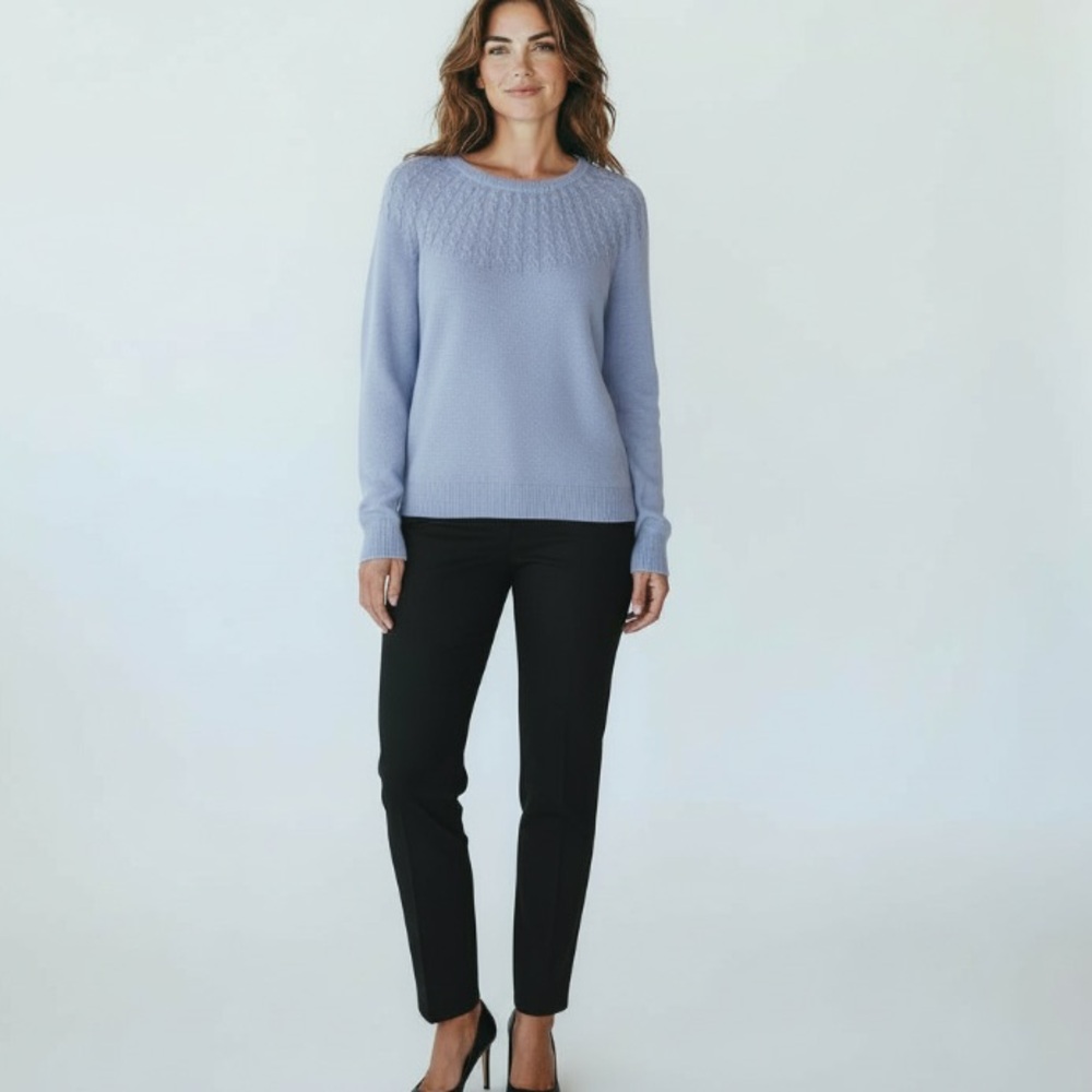 Talbots Cashmere Blend Cable Knit Sweater Blue Size Medium